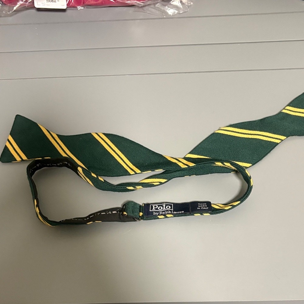 Polo by Ralph Lauren Green and Yellow bow Striped Tie
